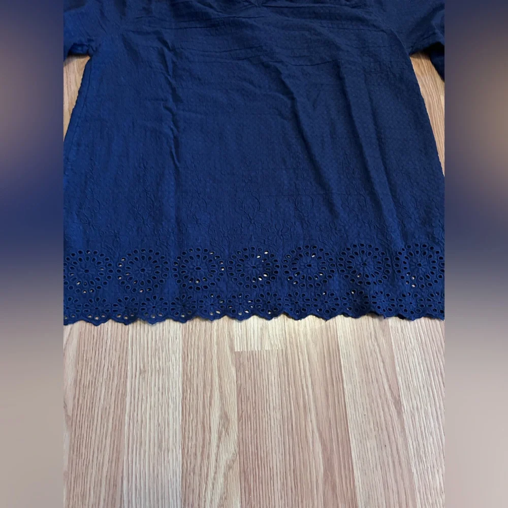 Soft Surroundings Navy Blouse with Lace Detail - Picture 2 of 9